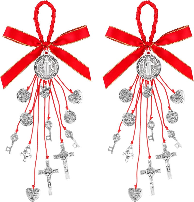 ABSONE Store 2 Pack Saint Benedict Medal Protection Blessing Charm, St Benedict Crucifix, Protection Catholic Charm Amulet with Crucifix for Men Women, Car Rear View Mirror, Home Decor & Religious Gifts - Image 1